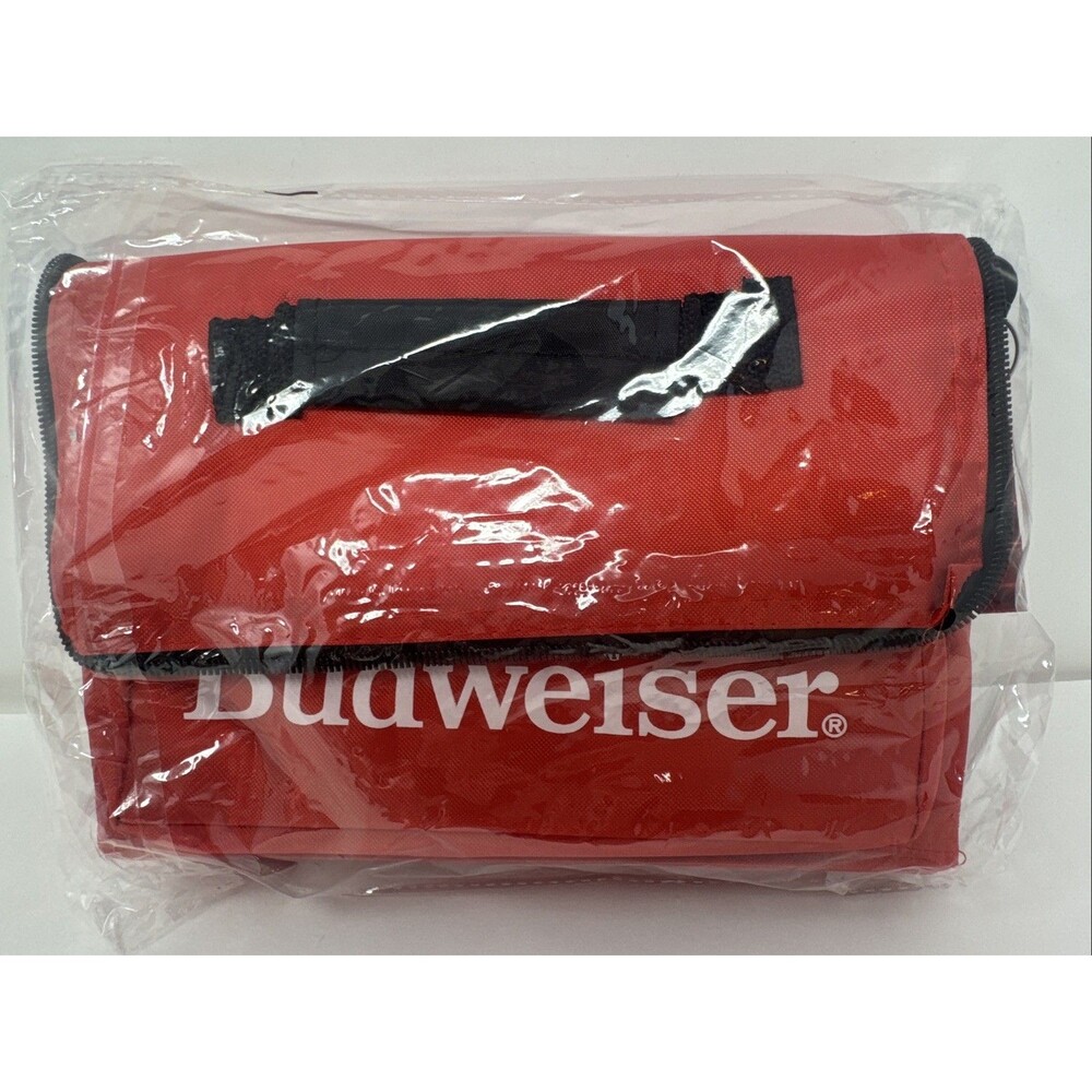 Vintage Budweiser Insulated Soft Lunch Box/Six Pack Cooler w Beer Can Opener NOS